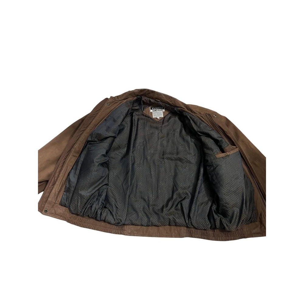 Vintage Current Editions Brown Leather Bomber Jacket Mens L Distressed Heavy - Picture 6 of 7